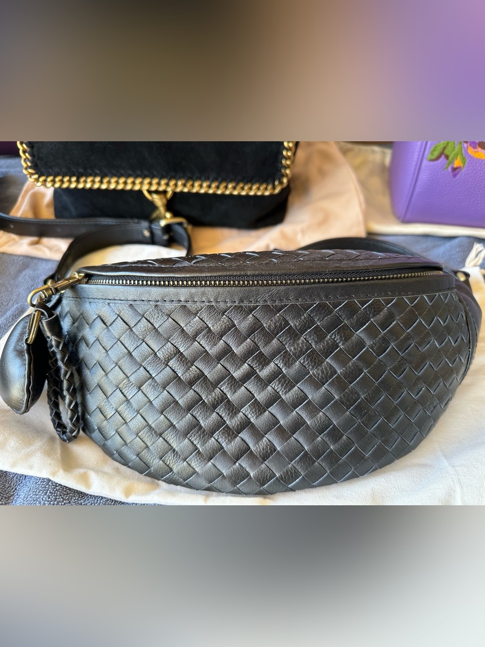 Women’s Mandrn Black Woven Leather Crossbody Bag